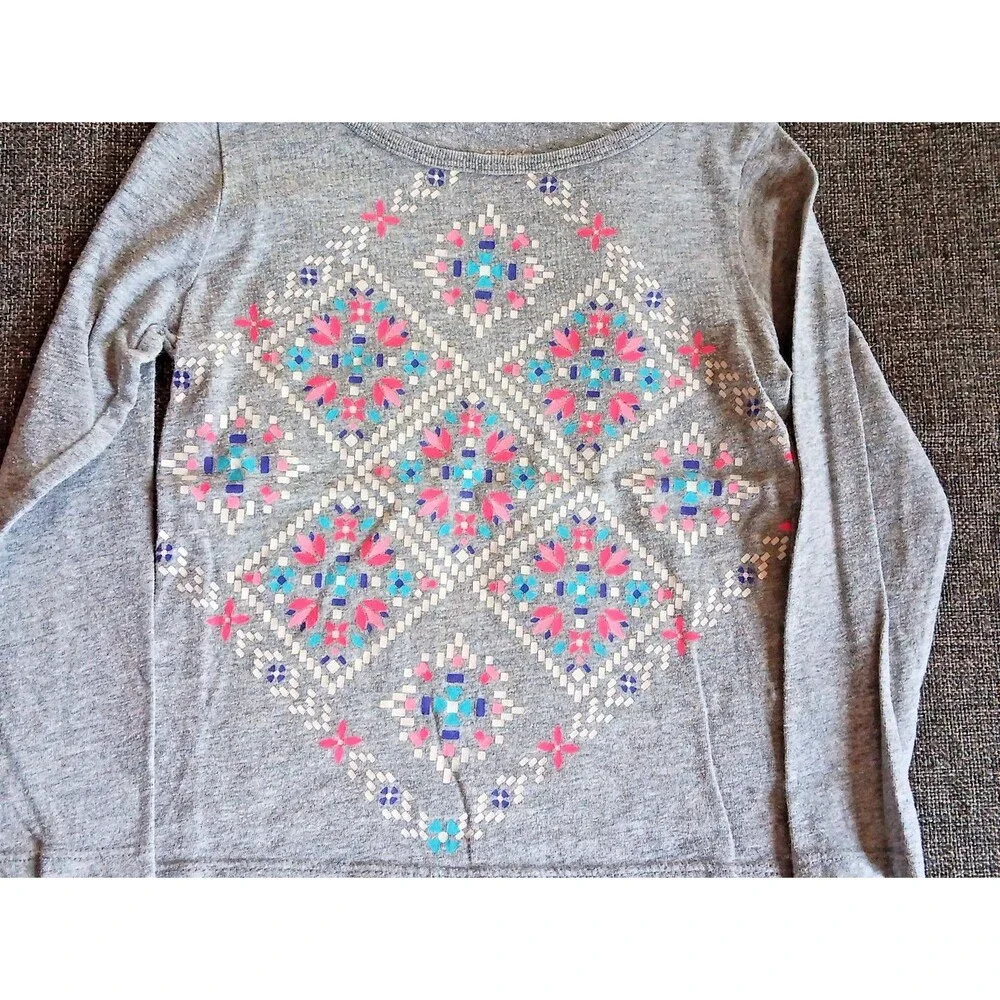 Carters Shirt Size 3T Girls Gray White Pink Blue Long Sleeve